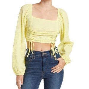 NWT Sophie Rue Long Sleeve Ruched Crop Top in Yellow size L